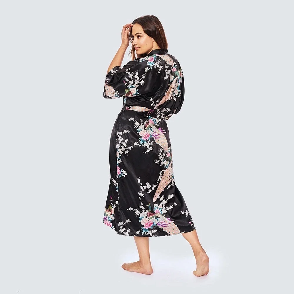 KIM+ONO Women's Kimono‎ Robe Long Peacock Blossoms Floral Blue Green One Size